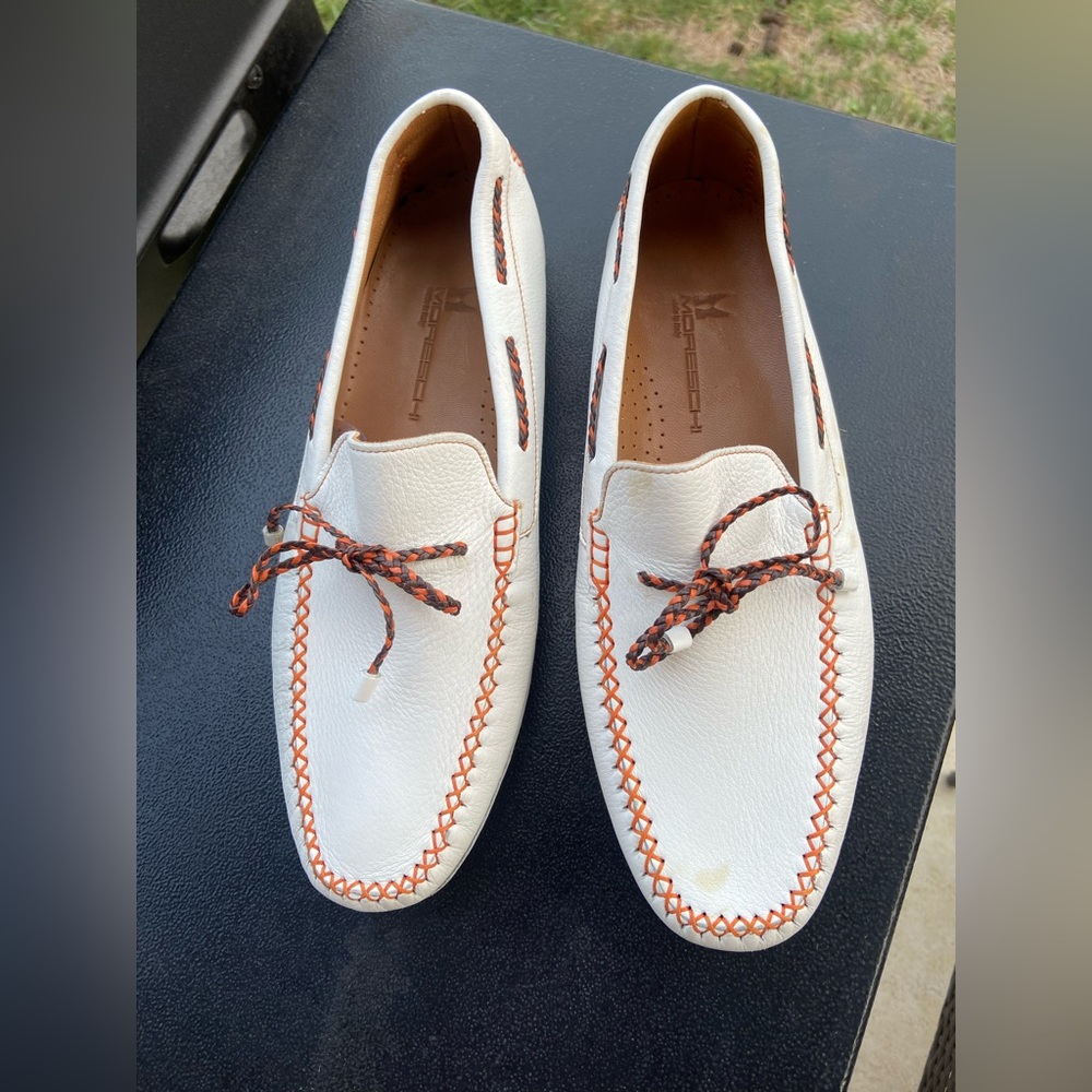 Moreschi White and Orange Leather Loafers